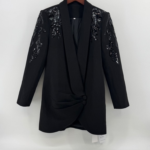 Miss Rosier Dresses & Skirts - Miss Rosier Women Black Sequin‎ Beaded Embellished Blazer Dress Size L New
